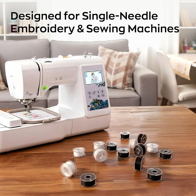 Poolin Prewound Bobbins Richword Selected 25PCS White+Black Size A, Plastic Sided, 70D/2(60WT) Polyester Bobbin Thread for Single Needle Embroidery and Sewing Machine
