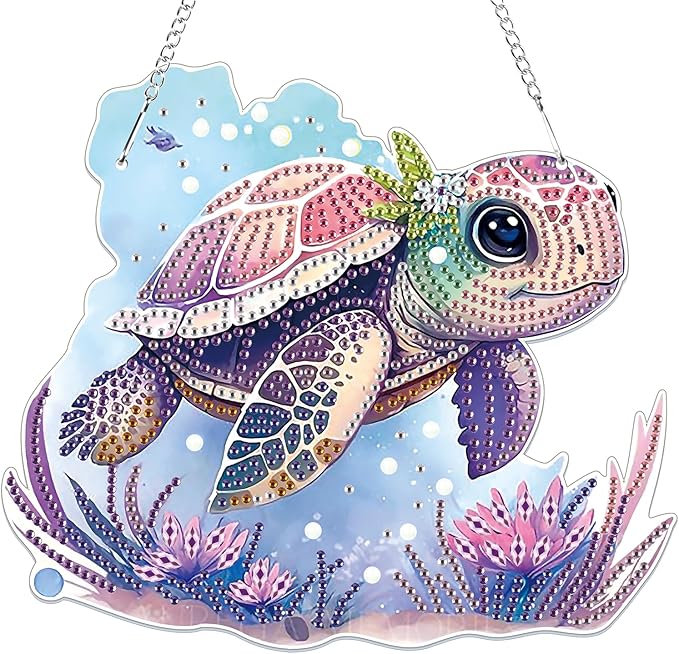 Bowetile Sea Turtle Diamond Art Hanging Kits for Adults, 5D Special Shape Diamond Painting Animals Kits, Animal Gem Art Suncatchers Painting Pendant Ornament for Home Garden Wall Decor