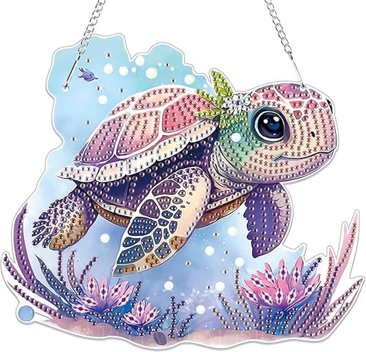 Bowetile Sea Turtle Diamond Art Hanging Kits for Adults, 5D Special Shape Diamond Painting Animals Kits, Animal Gem Art Suncatchers Painting Pendant Ornament for Home Garden Wall Decor