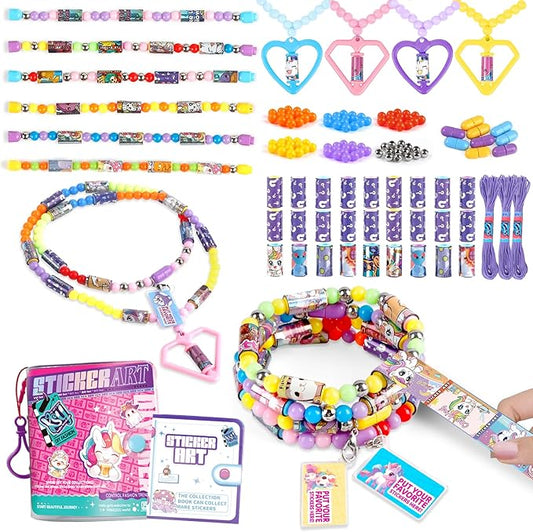 plunack 960pcs waterproof & wearable & shareable sticker for kids, bracelet with sticker collection book, fun craft stickers for girls birthday gift, jewelry making bracelets kit for ages 5 6 7 8