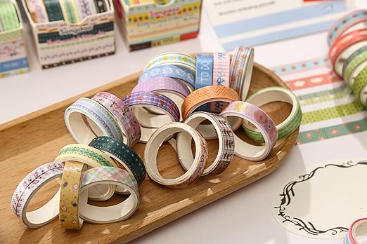 60 Rolls Cute Washi Tape Pack Basic Mini Adhesive Tapes Stars, Plaids, Florals, Grids & Dots Patterns Decorative Masking Tape Sets for Craft, Kids, Scrapbook, DIY, Gift Wrapping (Kawaii)