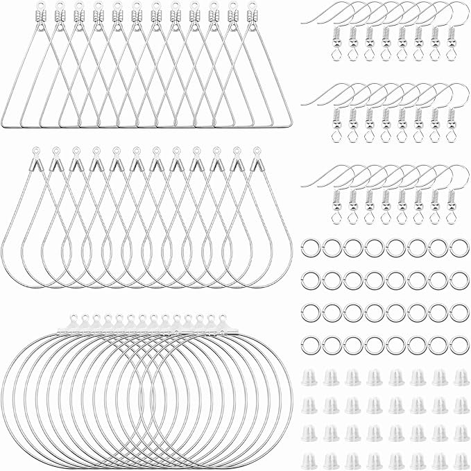360pcs jewelry making kit with teardrop triangle round beading hoops, hooks, jump rings, earring backs for diy earring craft (white k)