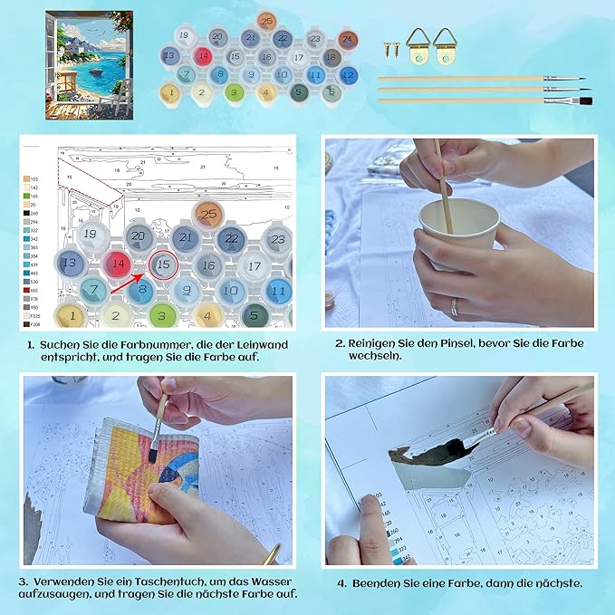 NPCSWXQ Paint By Numbers Kit for Adults Beginners,Seaside Scenery Paint by Numbers on Canvas,Acrylic Painting Crafts Number Artist Paint Kit for Home Wall Bedroom Study or Office Decor Gift 16x20In