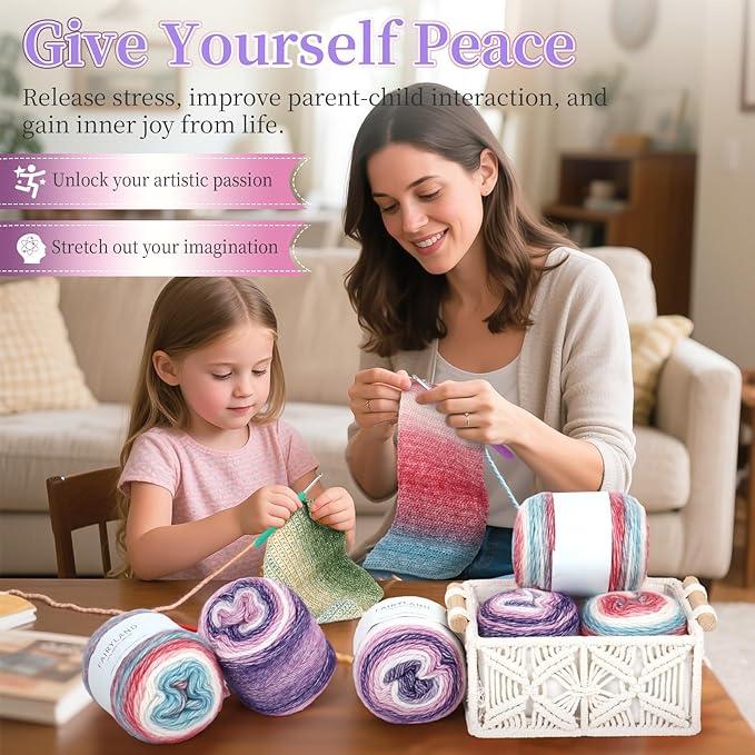 Aeelike Cake Yarn for Crocheting, 6 Skeins Gradient Yarn Fairyland Yarns100g (3.52 oz) 245m (267 Yards) # 3 Light Weight, Super Soft Ombré Yarns Making Colorful Blanket Scarves Hat, Purple Gradient