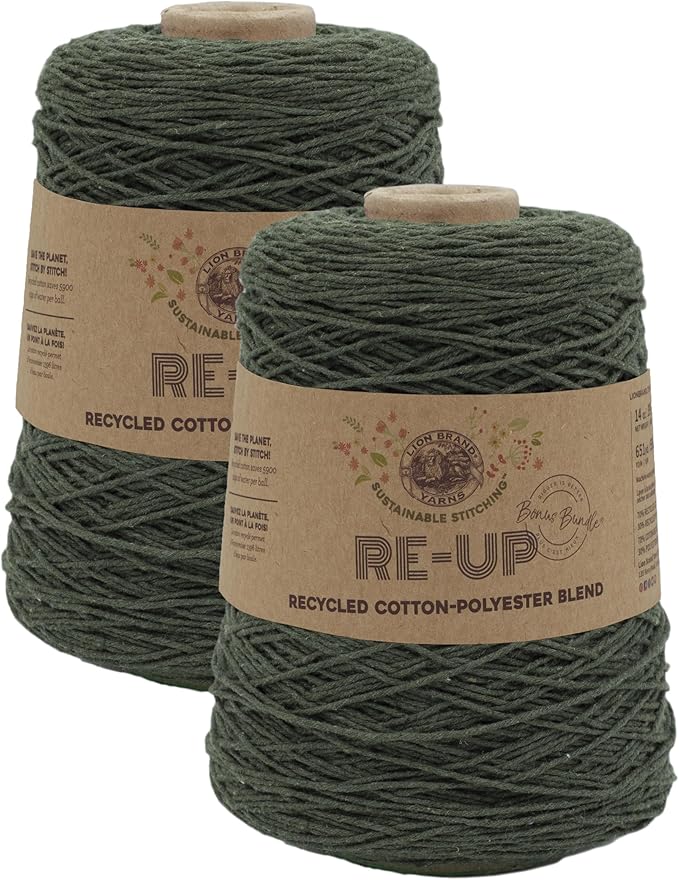 Lion Brand Yarn Re-Up Bonus Bundle Cotton Blend Yarn for Knitting and Crochet, Everglade, 2 Pack