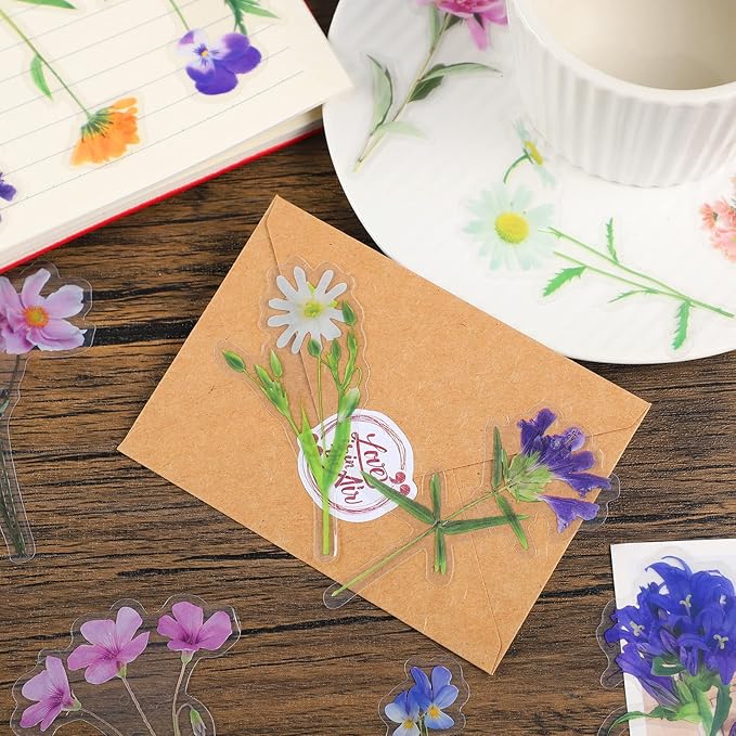 160 Pieces Natural Flower Stickers for Scrapbooking, Self-Adhesive Scrapbooking Stickers Supplies Journal for Adult Card Making Letters DIY