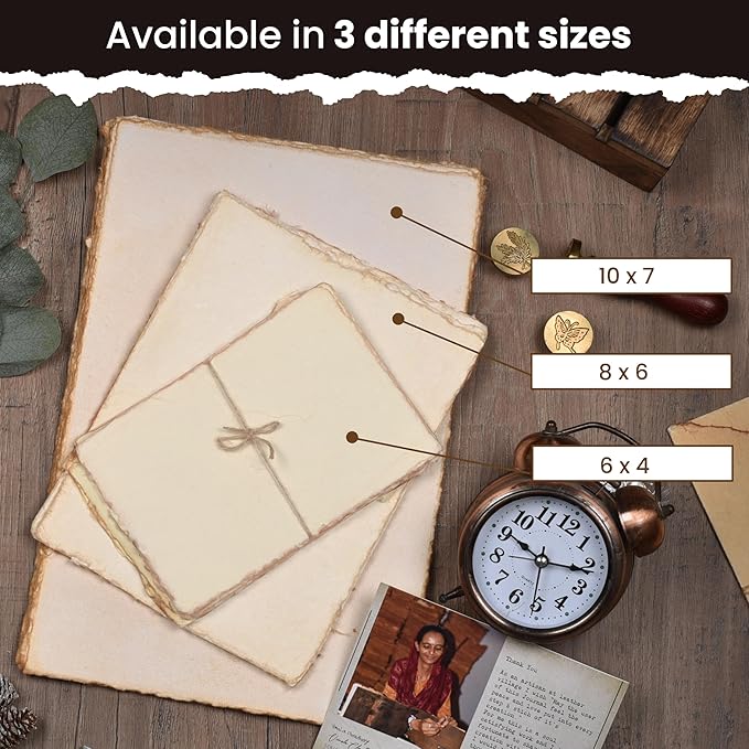 LEATHER VILLAGE Watercolor Paper- 8 X 6 inches - 25 Sheets Watercolor Paper for Drawing, Sketching, Painting & Crafts - 150 GSM Thick Deckle Edge Virgin Cotton Handmade Paper - Vintage