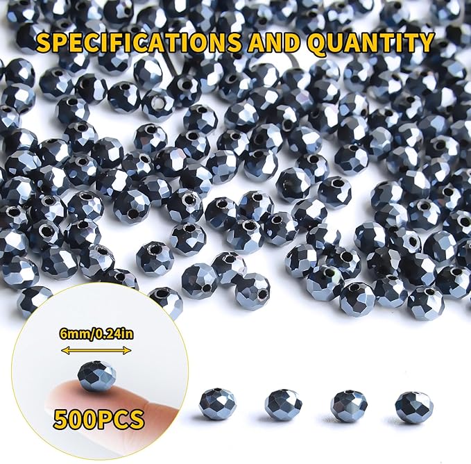 laopottbeads 500pcs 6mm crystal glass beads for jewelry making beads for bracelets necklace pendants making supplies(navy blue)