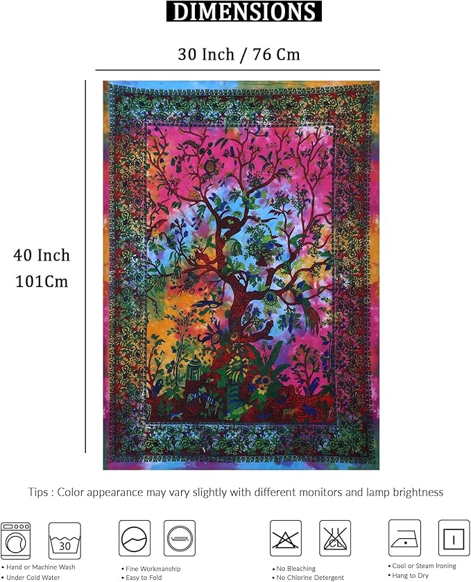 the art box tapestry rainbow tree of life wall hanging – indian cotton poster, small picnic sheet, wall decor, blanket, wall art for bedroom (30x40 inch)