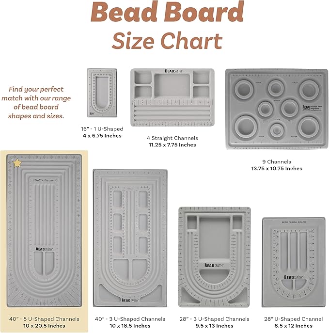 The Beadsmith Bead Board, Grey Flocked, 5 U-Shape and 6 Straight Channels, 10 x 20.5 inches, Design Boards for Creating Bracelets, Necklaces and Other Jewelry