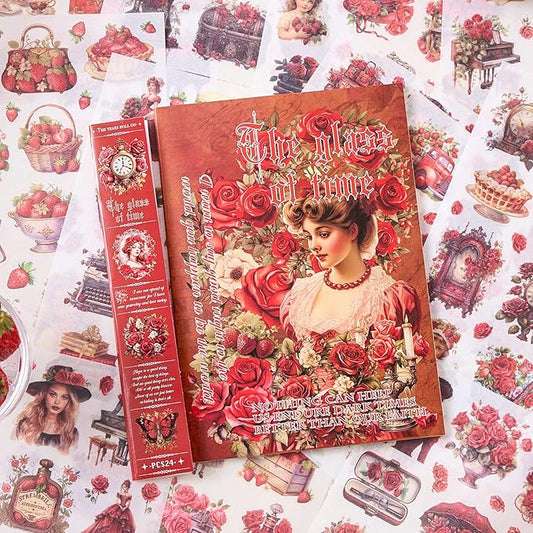 Washi Sticker Book for Scrapbook, 450+ Pre-Cut Scrapbooking Stickers, Vintage People Flowers Aesthetics Stickers for Adults and Teens, Junk Journal Supplies for Journaling Decorative DIY Arts Craft