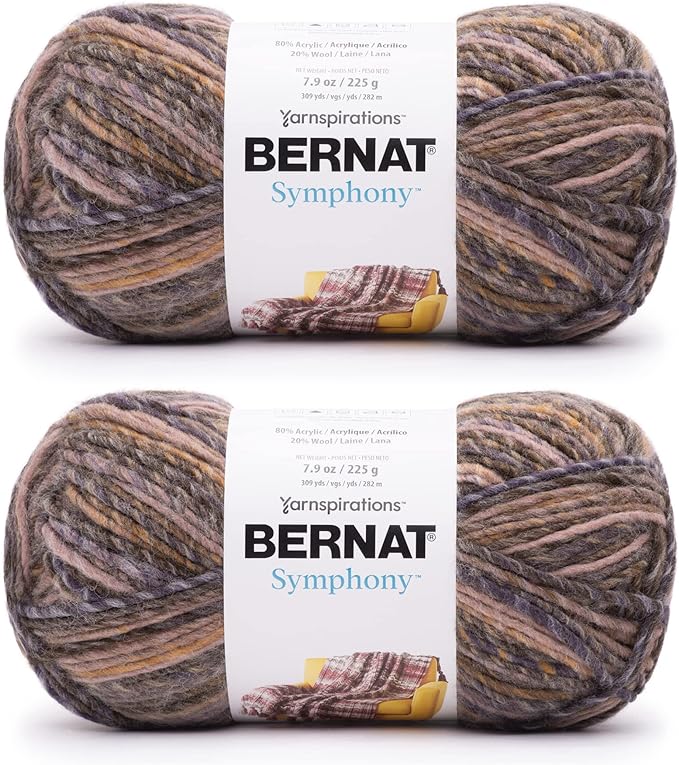 Bernat Symphony Brocade Yarn - 2 Pack of 225g/8oz - Wool Blend - 5 Bulky - 309 Yards - Knitting/Crochet