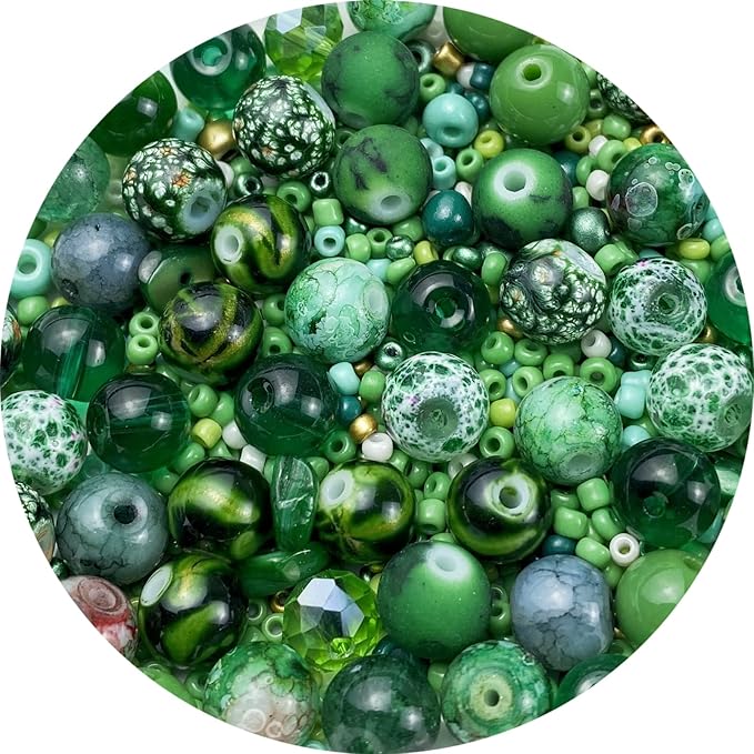 Assorted Glass Resin Beads Multi Size Colors Smooth Cracked Gravel Millet Spacer Beads for Bracelets Necklace Earring DIY Jewelry Making Craft(Grass Green Series)
