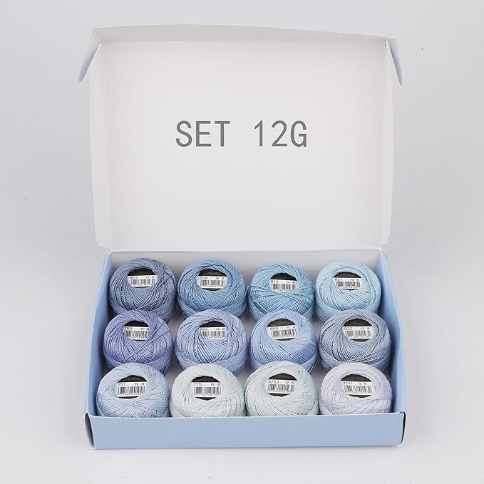 Size 8 Double Mercerized Egyptian Long Staple Cotton Pearl Thread 12 Gradient Colors per Box 5 Grams Ball Rainbow Color Embroidery Thread for Crochet Cross Stitch Hand Embroidery (12G)