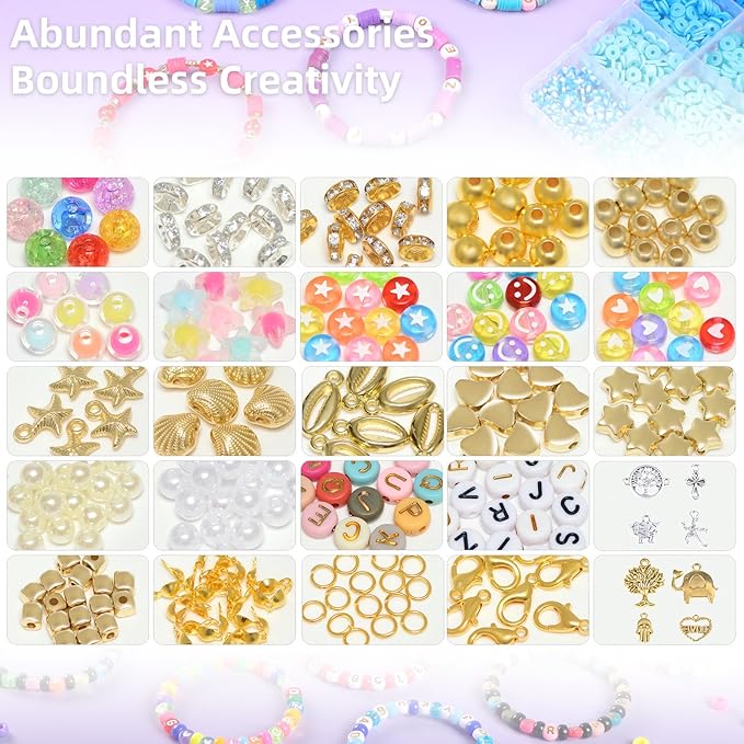 OCCALONG 6 Box Set Friendship Bracelet Making Kit - 13000 Pcs, DIY Jewelry Making Set - Includes Clay, Seed, Pony Beads, Charms, and String