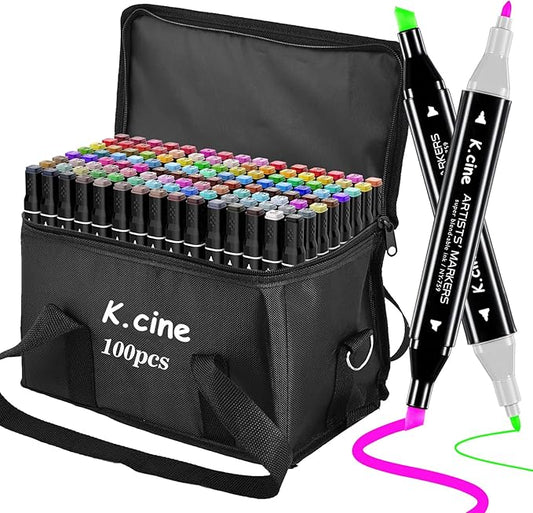 100 Colors Alcohol Markers for Adult Coloring Books, Dual Tip Art Markers with Fine Tip & Chisel Tips for Coloring, Illustrations, Drawing