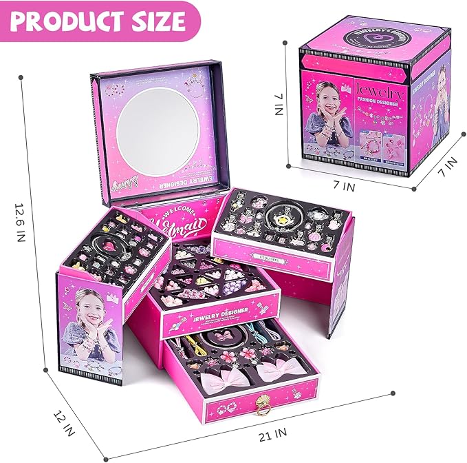 newbandmo jewelry making kit toys for girls 8-12, bracelet making kit for girls, diy craft kits for teen girl age 8 9 10, christmas birthday gifts for kids 8 10 11 12 year old girl (pink)