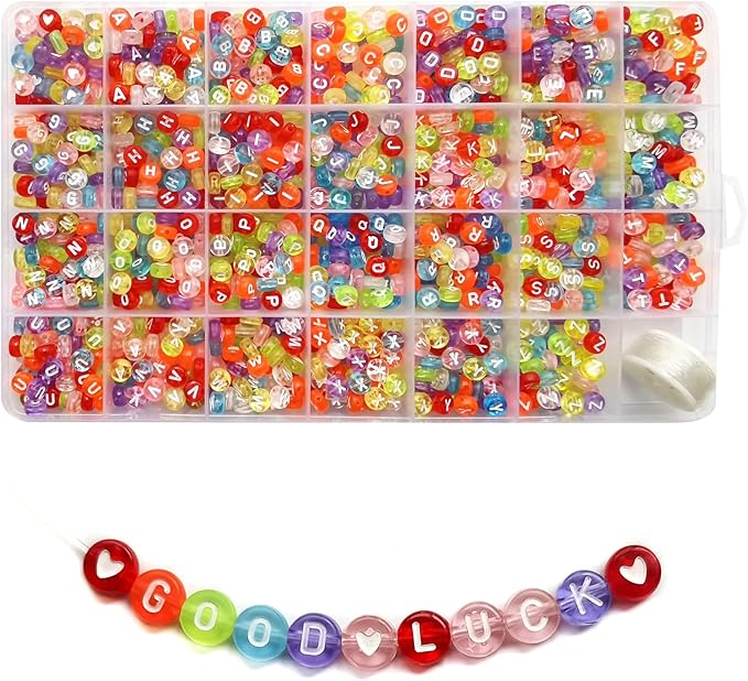 1400pcs Letter Beads 7x4mm Colorful Transparent for Jewelry Making Bracelet Hair Braids Crafts