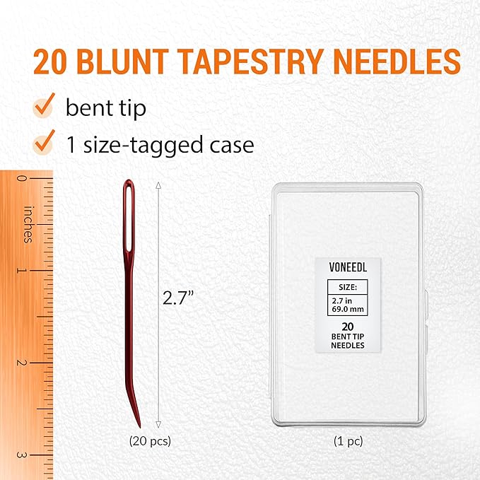 VONEEDL 20 PCS Bent Tip Tapestry Needles with Large Eye - Yarn Blunt Steel Knitting Needles in Storage Box - Perfect for Crochet, Weaving, Darning, DIY, and Crafting