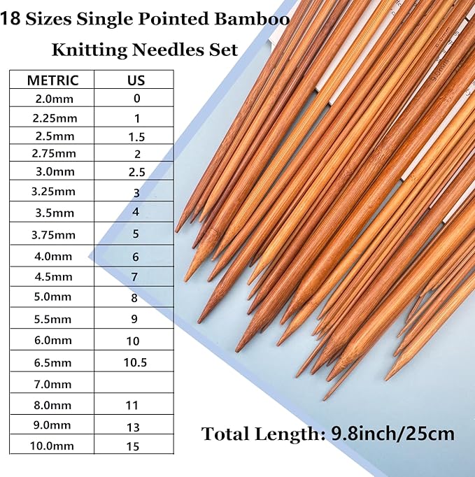 Hobekoee Bamboo Knitting Needles Set,36Pcs 9.8" Straight Single Pointed Bamboo Knitting Needles Set and 8Pcs 32" Circular Knitting Needles Kit with Storage Bag for Beginners Knitting Lovers