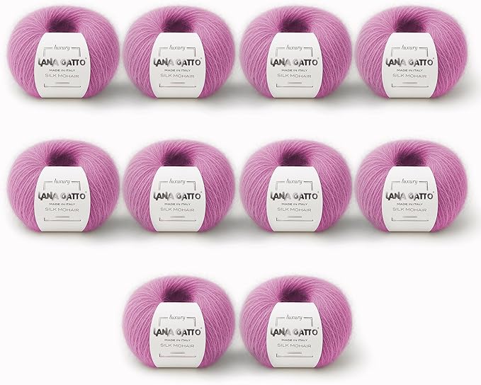 Silk Mohair Luxury Yarns, Premium and Soft Blend for Knitting, Made in Italy(Pink - 30484, 10)