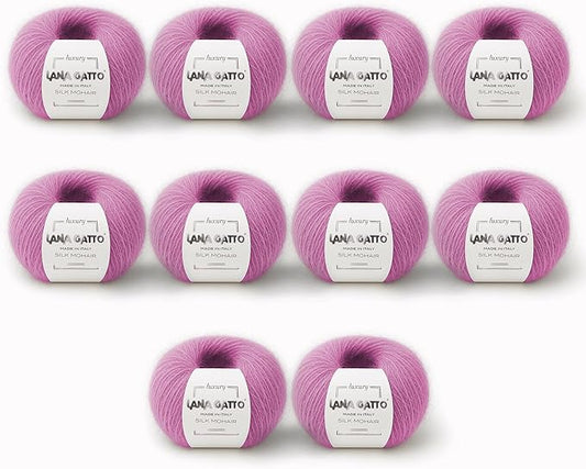Silk Mohair Luxury Yarns, Premium and Soft Blend for Knitting, Made in Italy(Pink - 30484, 10)