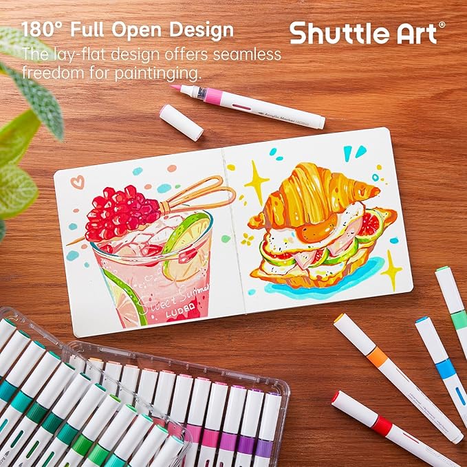 Shuttle Art Acrylic Paint Marker Journal - 30 Sheets 5.51x5.51 Watercolor Journal with 140LB (300 GSM) Watercolor Paper for Acrylic Markers & Watercolor