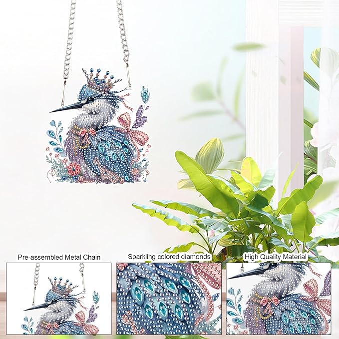 AiYuanzsh Kingfisher Diamond Painting Pendant Kit, Beautiful Bird 5D DIY Acrylic Special Shaped Rhinestones Diamond Art Hanging Sign, Holiday Wall or Door Decoration, Christmas Gift for Adults