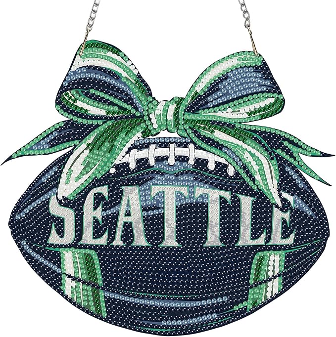 Rertcioph Football Diamond Art Hanging Kit for Adults, DIY Acrylic 5D Diamond Painting Hanging Ornament for Seattle Home Wall Decor and Gift