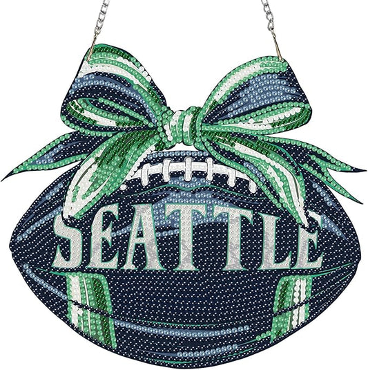 Rertcioph Football Diamond Art Hanging Kit for Adults, DIY Acrylic 5D Diamond Painting Hanging Ornament for Seattle Home Wall Decor and Gift