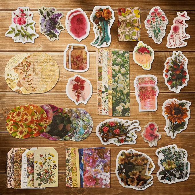 Vintage Scrapbooking Supplies Kit Vintage Stickers for Scrapbooking Journaling Aesthetic Paper Stickers Material Ephemera Pack for Junk Journal Bullet Journals Planners Notebooks（83 Pieces）