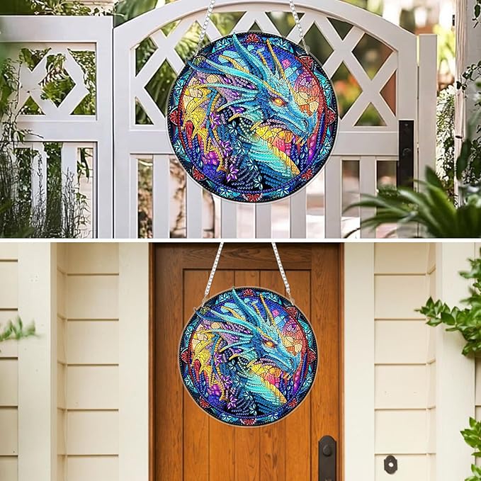 MXJSUA Diamond Art Hanging Kits for Adults Beginners, Dragon DIY Acrylic Special Shaped Crystal Diamond Gem Art Pendant Drills Painting Ornament for Home Wall Decor and Gift