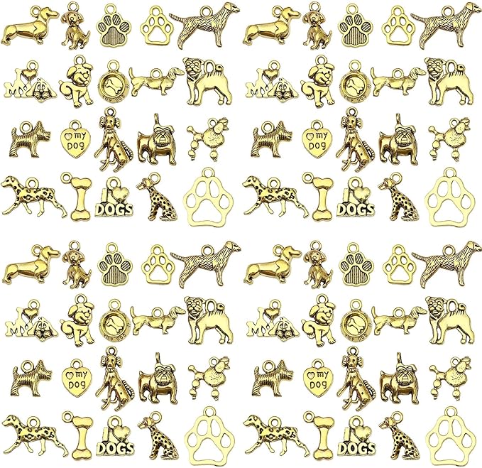 Youdiyla 100pcs Craft Supplies Pet Dog Animals Charms Pendants for Crafting Jewelry Findings Making Accessory for DIY Necklace Bracelet (Golden)