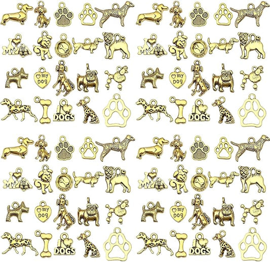 Youdiyla 100pcs Craft Supplies Pet Dog Animals Charms Pendants for Crafting Jewelry Findings Making Accessory for DIY Necklace Bracelet (Golden)