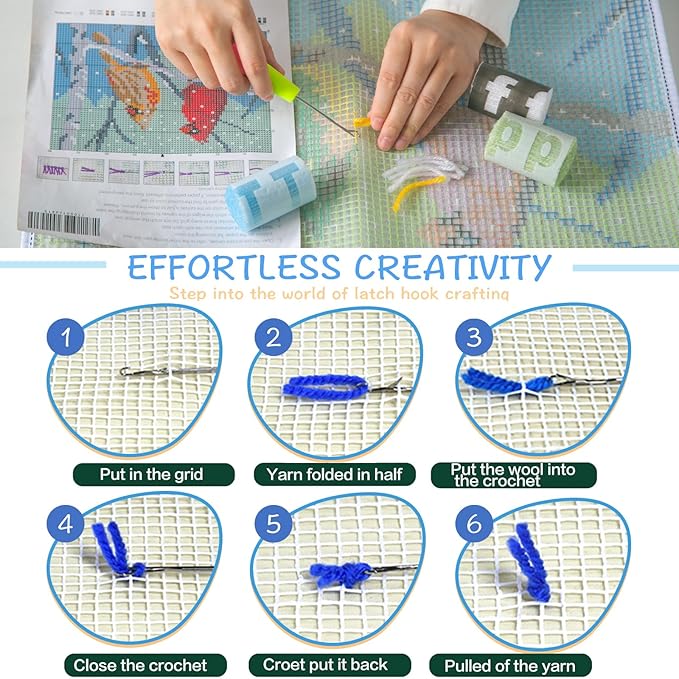 ZFFLYH Latch Hook Rug Kits DIY Needlework Unfinished Crocheting Rug Yarn Cushion Mat for Kids/Adults with Printed Canvas Pattern, 52X38cm Sunflower
