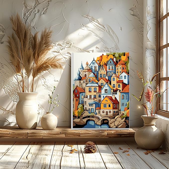 GHHKUD House Paint by Numbers with Frame for Adults Beginners, DIY Landscape Paint by Numbers for Age 6-12, Art on Canvas Gifts Home Wall Decor 8x12in