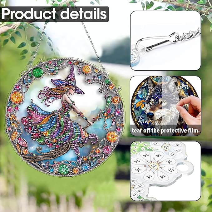 SKRYUIE Halloween Hanging Diamond Art Kits for Adults Pendant Suncatcher, Special Shaped Crystal DIY Pearl Diamond Painting Kit, Gift for Mother Spring Summer Window Wreath Decor 7.88 x 7.88 Inch D10