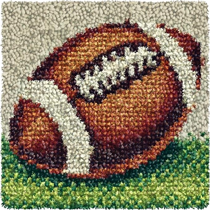 Yglnden Latch Hook Kits for DIY Rug Crafts Rugby Pattern Color Printed Canvas,Latch Hook Kits for Beginners Handmade Needlework Crafts Home Decoration,12"x12"