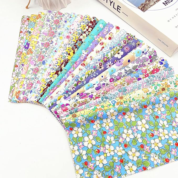22Pcs 10" Fabric Squares No Repeat Precut Cotton,Wavy Edge Quilting Supplies,DIY Sewing Color Analysis Draping Kit Material Assorted Floral