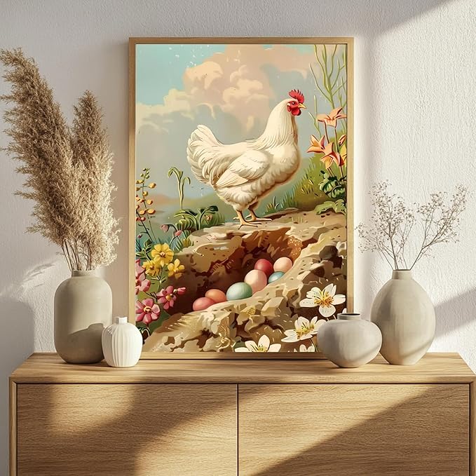 Mandun Easter Chicken Paint by Numbers for Adult, Easter Chicken Paint by Numbers Kit for Adults Beginners, DIY Acrylic Painting on Canvas for Home Wall Art Decor Gift 16x20Inch