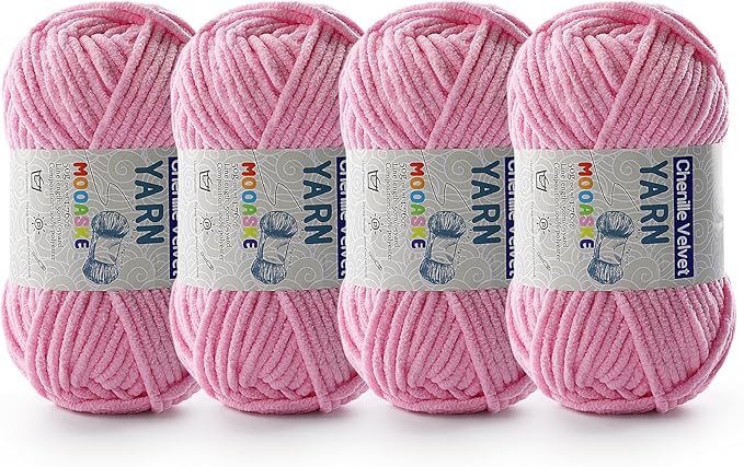 4 Pac Chenille Yarn for Crocheting - Blanket Yarn for Crocheting - Fluffy Yarn for Crochet, Baby Yarn for Crocheting Soft Blankets Weight Per Roll 50g/1.76oz, Length 60m/65yard (Dark Pink)