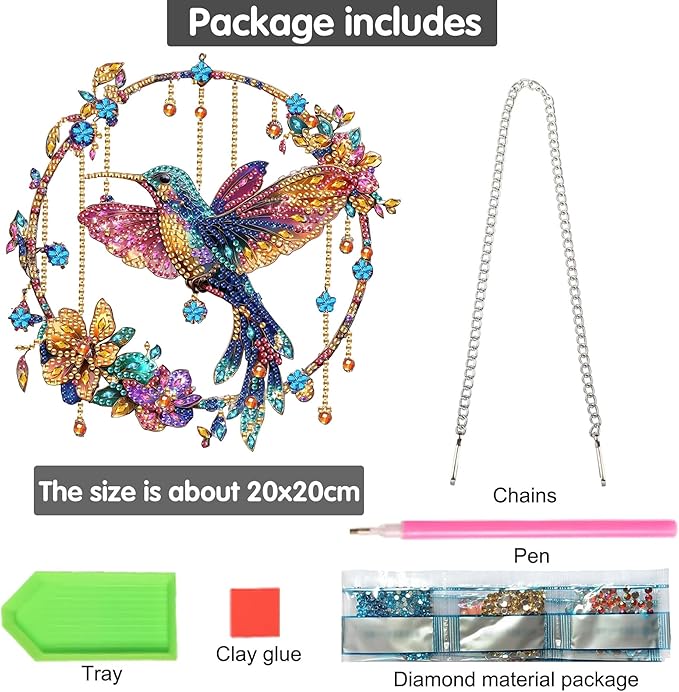 Bimkole Bird Diamond Art Hanging Kit for Adult, DIY 5D Flowers Diamond Painting Window Pendant, Acrylic Crystal Art Hanging Ornament for Wall Home Garden Front Door Decor - 7.8x7.8 Inch