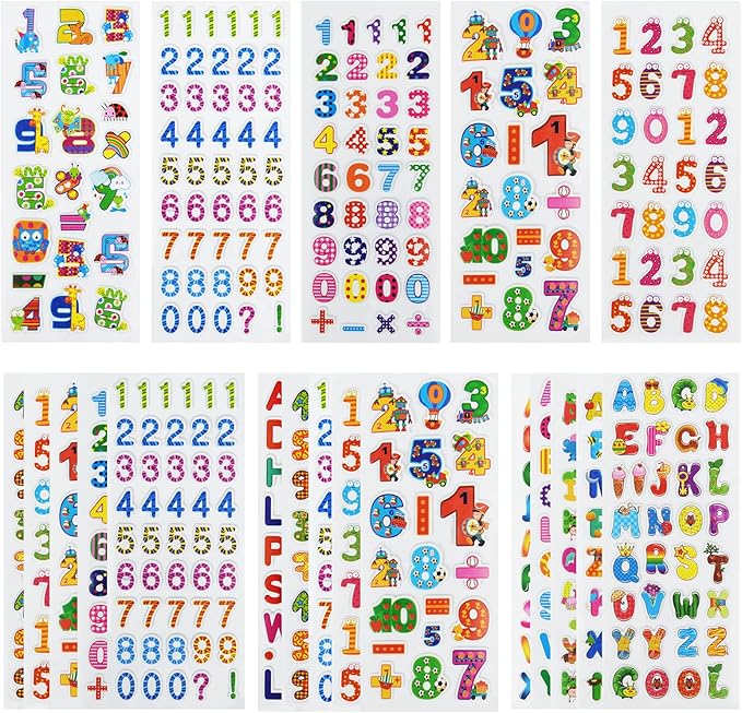 24 sheets(300+) 3d puffy stickers for toddlers kids, bulk preschool sticker sheets for reward, craft, scrapbooking (number and letter)