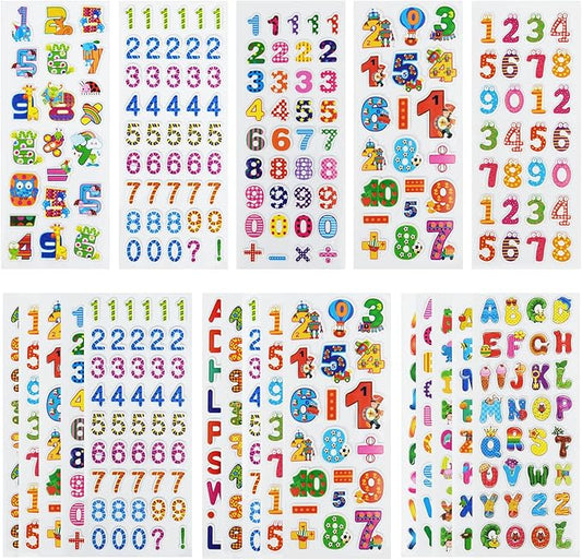 24 sheets(300+) 3d puffy stickers for toddlers kids, bulk preschool sticker sheets for reward, craft, scrapbooking (number and letter)