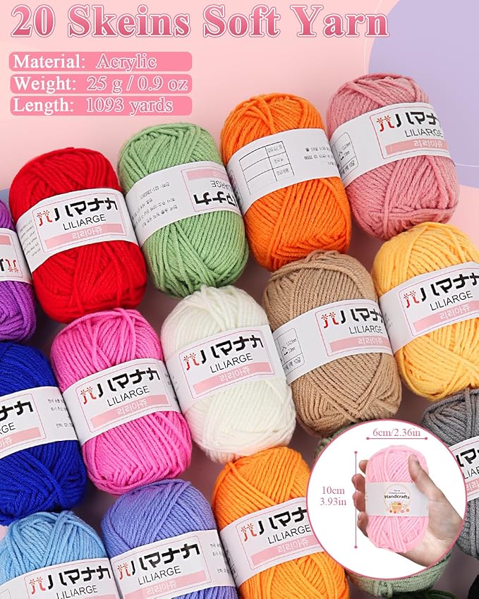 Aeelike Crochet Kit for Beginners Adults, Complete Yarn Kit Including 1093 Yards Crochet Yarns, Crochet Hooks Set, Detailed Instructions, Learn to Crochet Kits for Beginners Professionals
