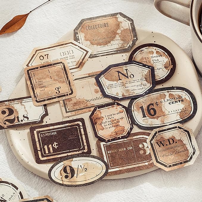 115 Pieces Coffee Drink Scrapbook Supplies Pack, Vintage Decorative Craft Paper Aesthetic Vinyl Stickers Ephemera for Bullet Junk Journal Planner Album Decoupage Collage