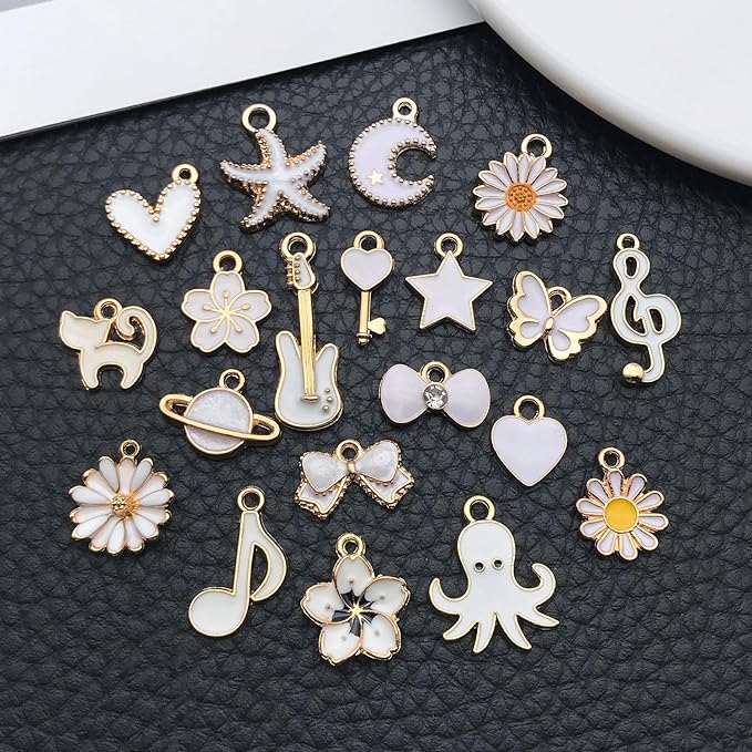 WOCRAFT 40pcs 20 pairs Assorted Enamel Bracelet Charms for Jewelry Making DIY Necklace Bracelet Earrings Keychain Crafting Charms Kit Crafts (White-SN997)