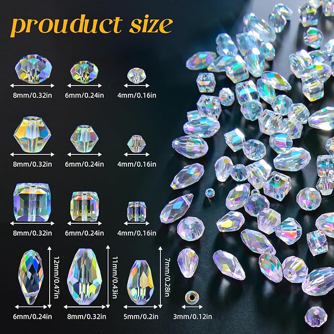 1500 Pcs Crystal Glass Beads for Jewelry Making – 12 Styles Bicone, Rondelle, Cube, Teardrop & 3mm Spacer Beads, DIY Bracelet Necklace Earring Craft Kit with Organizer Box(AB Color)