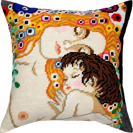 Brvsk Stamped Cross-Stitch Kit for Adults and Beginners — The Three Ages of Woman by Gustav Klimt 16″ × 16″ with Clear, Precise Printed Design on Cotton Canvas; Includes Needles and Yarn