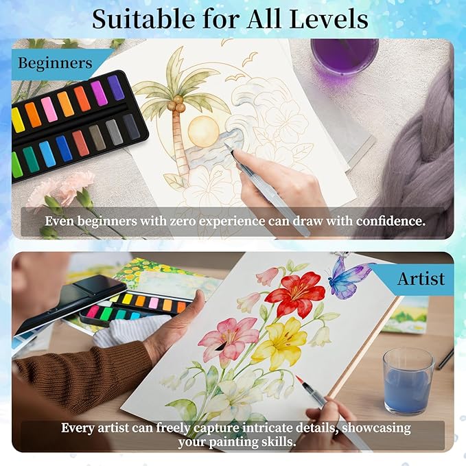 Elfew Watercolor Workbook Set for Adults & Beginners, 18 Color Watercolor Paint with Self-Watering Brush Pen, 20 Beautiful Watercolor Paintings for Adults